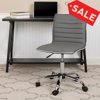 Flash Furniture DS-512B-LTGY-GG Low Back Designer Armless Light Gray Ribbed Swivel Task Office Chair